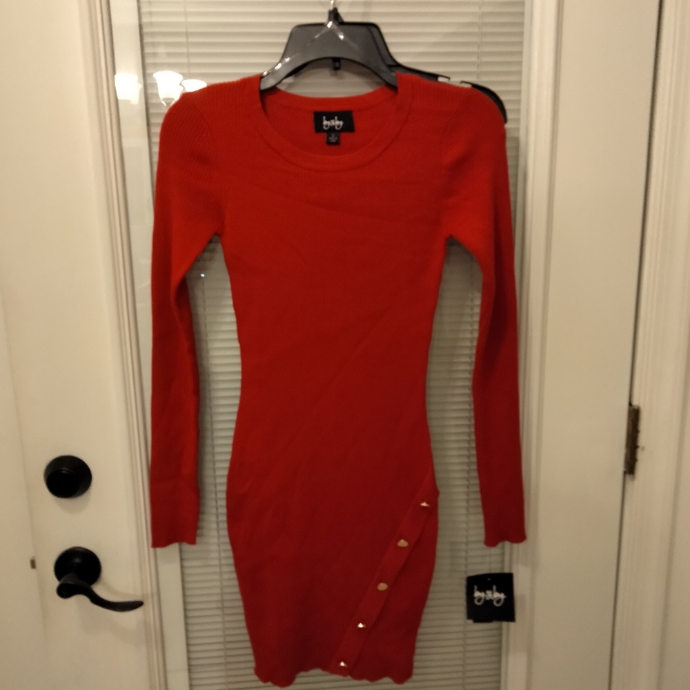 By&By red ribbed form fir dress. S